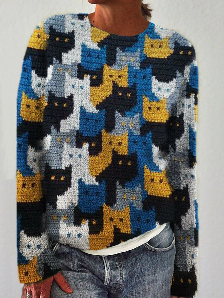 Colorful Cats Knit Art Cozy Sweater