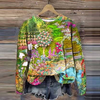 Women's Vintage Floral Print Pullover Sweathshirt