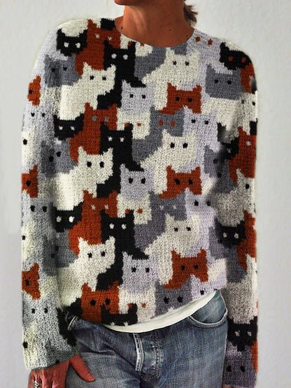 Colorful Cats Knit Art Cozy Sweater